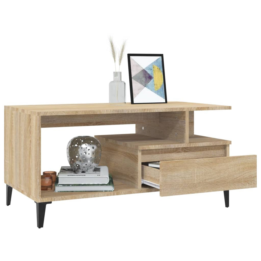 Salontafel 90X49X45 Cm Bewerkt Hout Kleurig Sonoma eiken