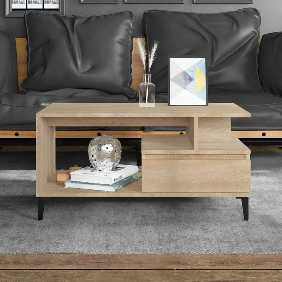 Salontafel 90X49X45 Cm Bewerkt Hout Kleurig Sonoma eiken