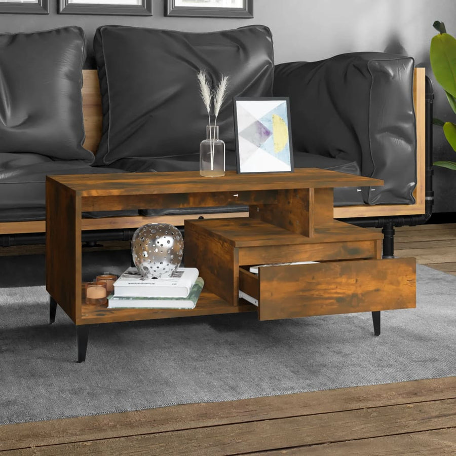 Salontafel 90X49X45 Cm Bewerkt Hout Kleurig Gerookt eiken