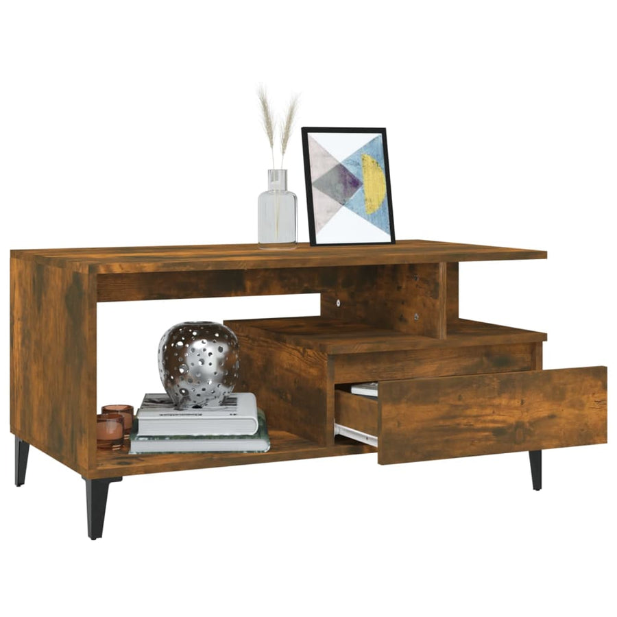 Salontafel 90X49X45 Cm Bewerkt Hout Kleurig Gerookt eiken