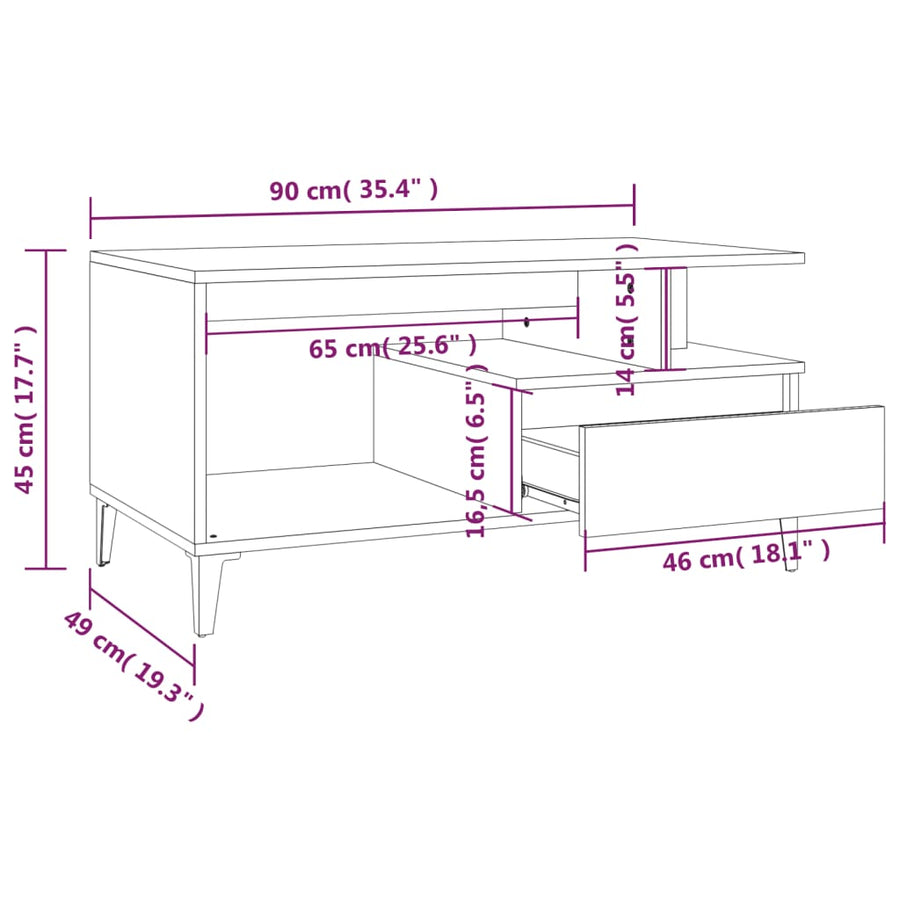 Salontafel 90X49X45 Cm Bewerkt Hout Kleurig Gerookt eiken
