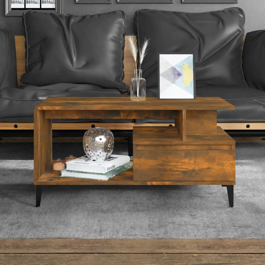 Salontafel 90X49X45 Cm Bewerkt Hout Kleurig Gerookt eiken