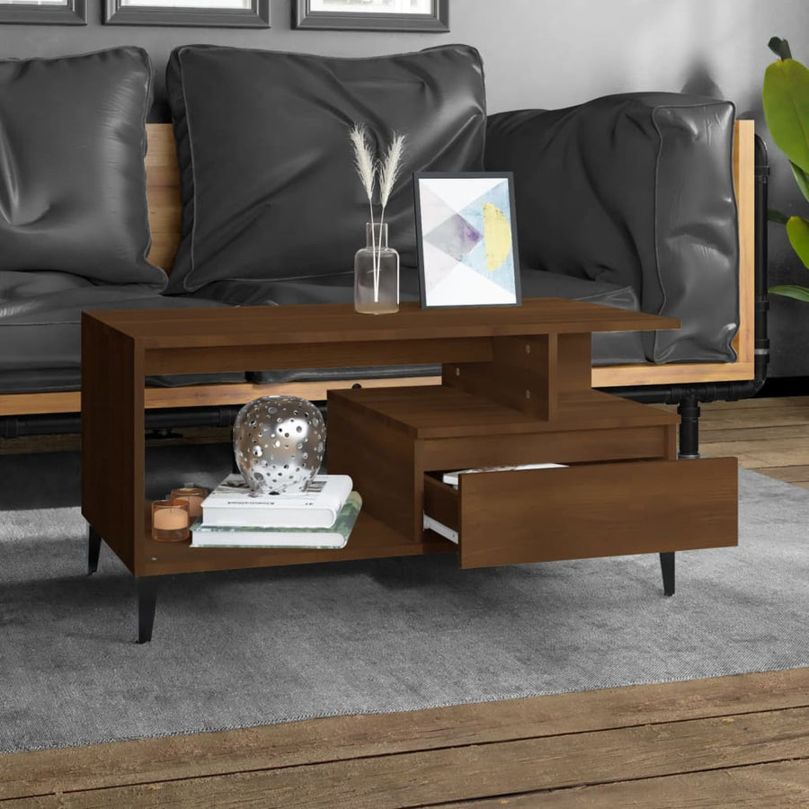 Salontafel 90X49X45 Cm Bewerkt Hout Bruineiken bruin eikenkleur