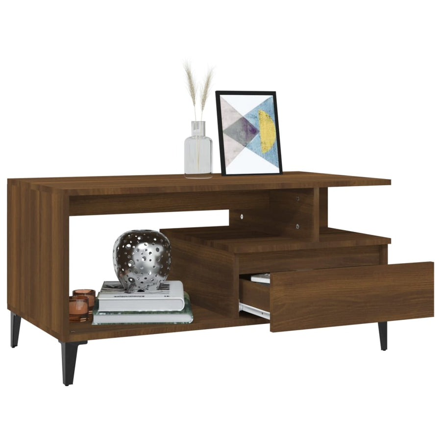Salontafel 90X49X45 Cm Bewerkt Hout Bruineiken bruin eikenkleur
