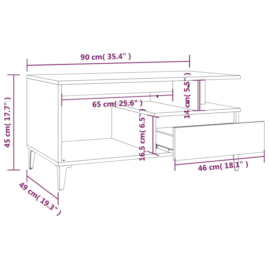 Salontafel 90X49X45 Cm Bewerkt Hout Bruineiken bruin eikenkleur