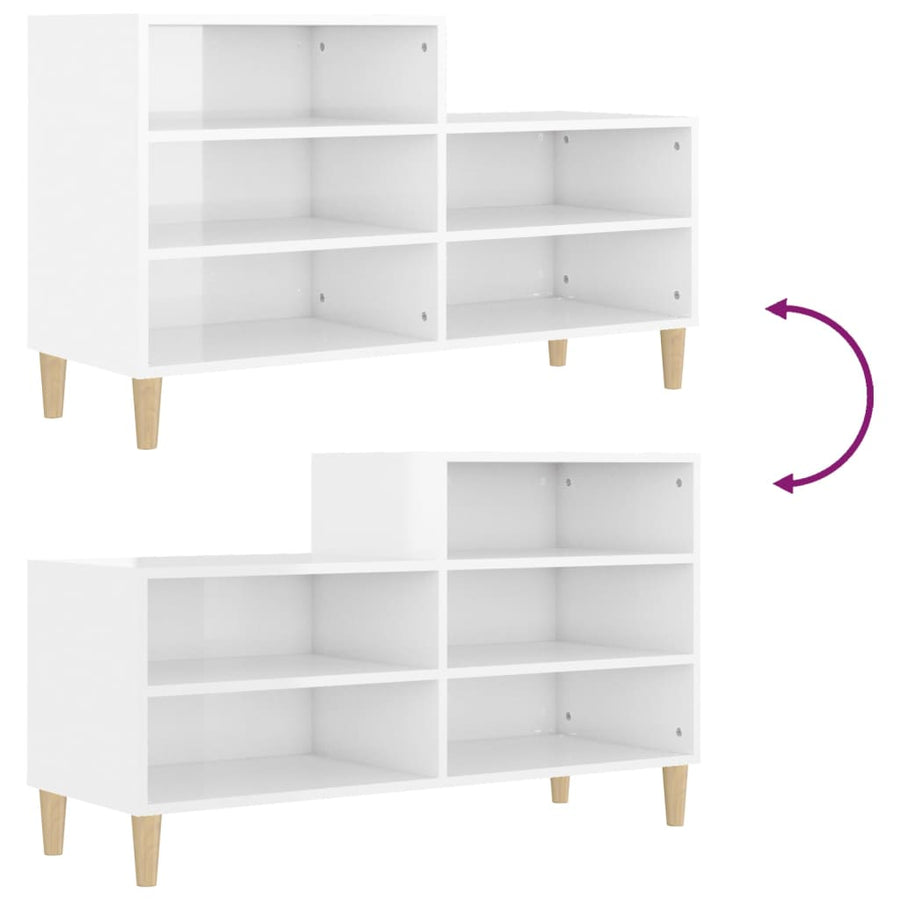 Schoenenkast 102X36X60 Cm Bewerkt Hout Hoogglans Wit