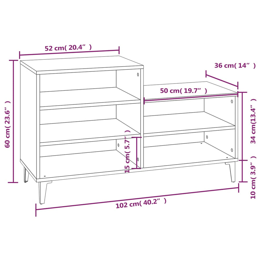 Schoenenkast 102X36X60 Cm Bewerkt Hout Wit