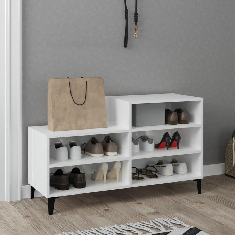 Schoenenkast 102X36X60 Cm Bewerkt Hout Hoogglans Wit