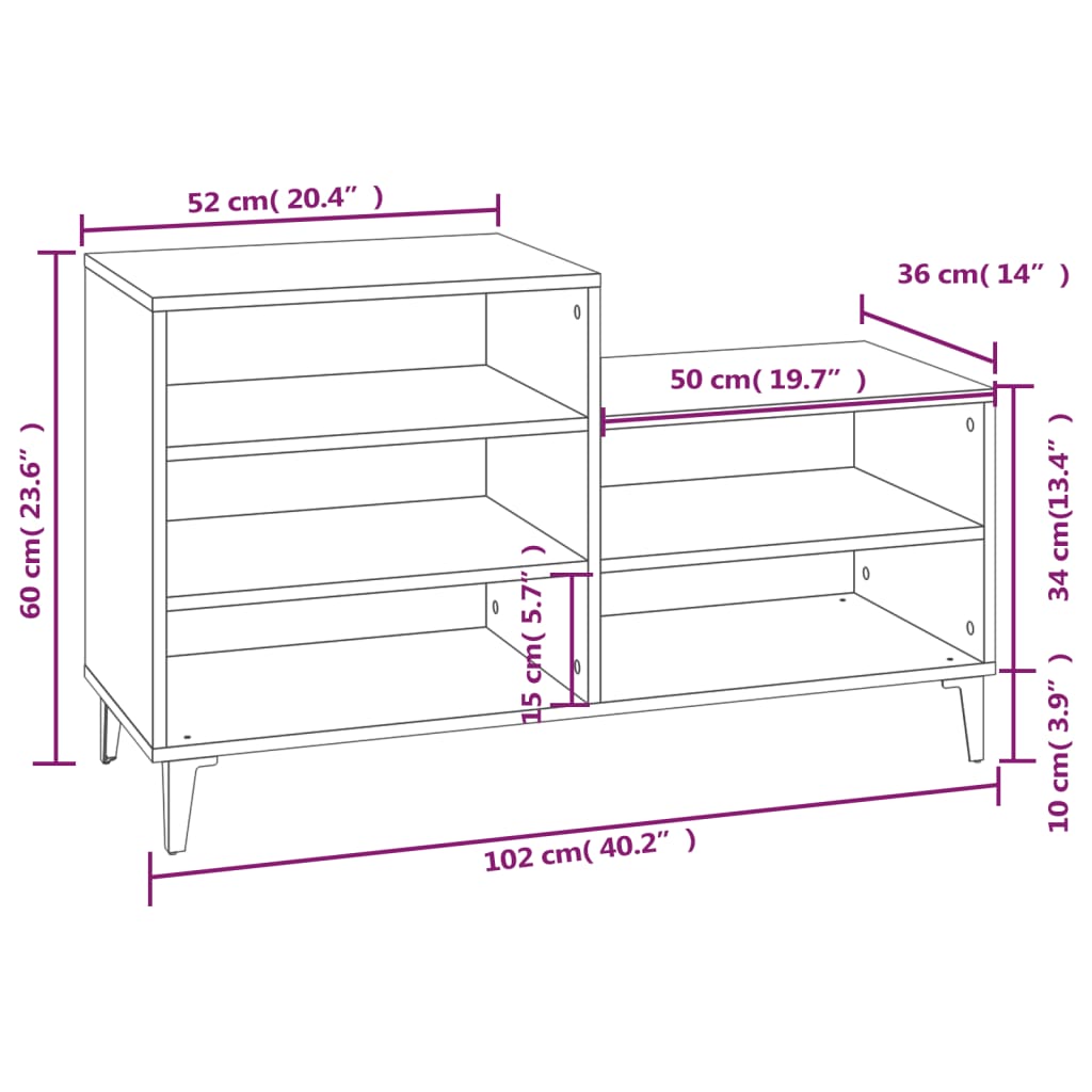 Schoenenkast 02X36X60 Cm Bewerkt Hout Kleurig Sonoma eiken