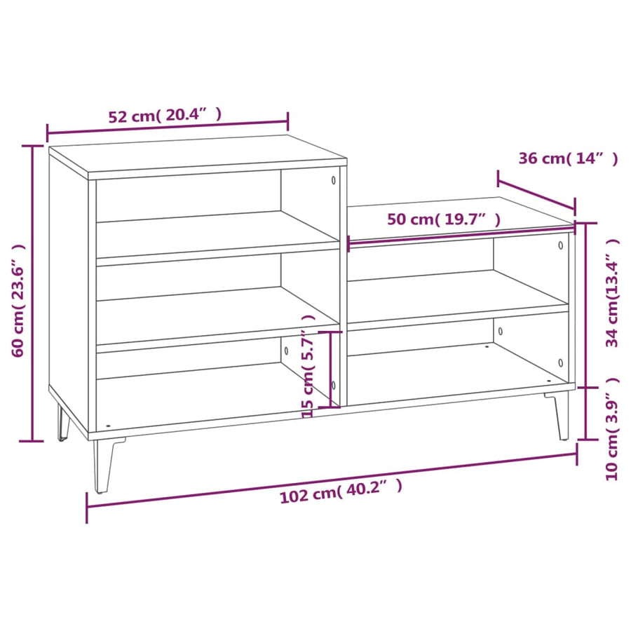 Schoenenkast 102X36X60 Cm Bewerkt Hout Betongrijs