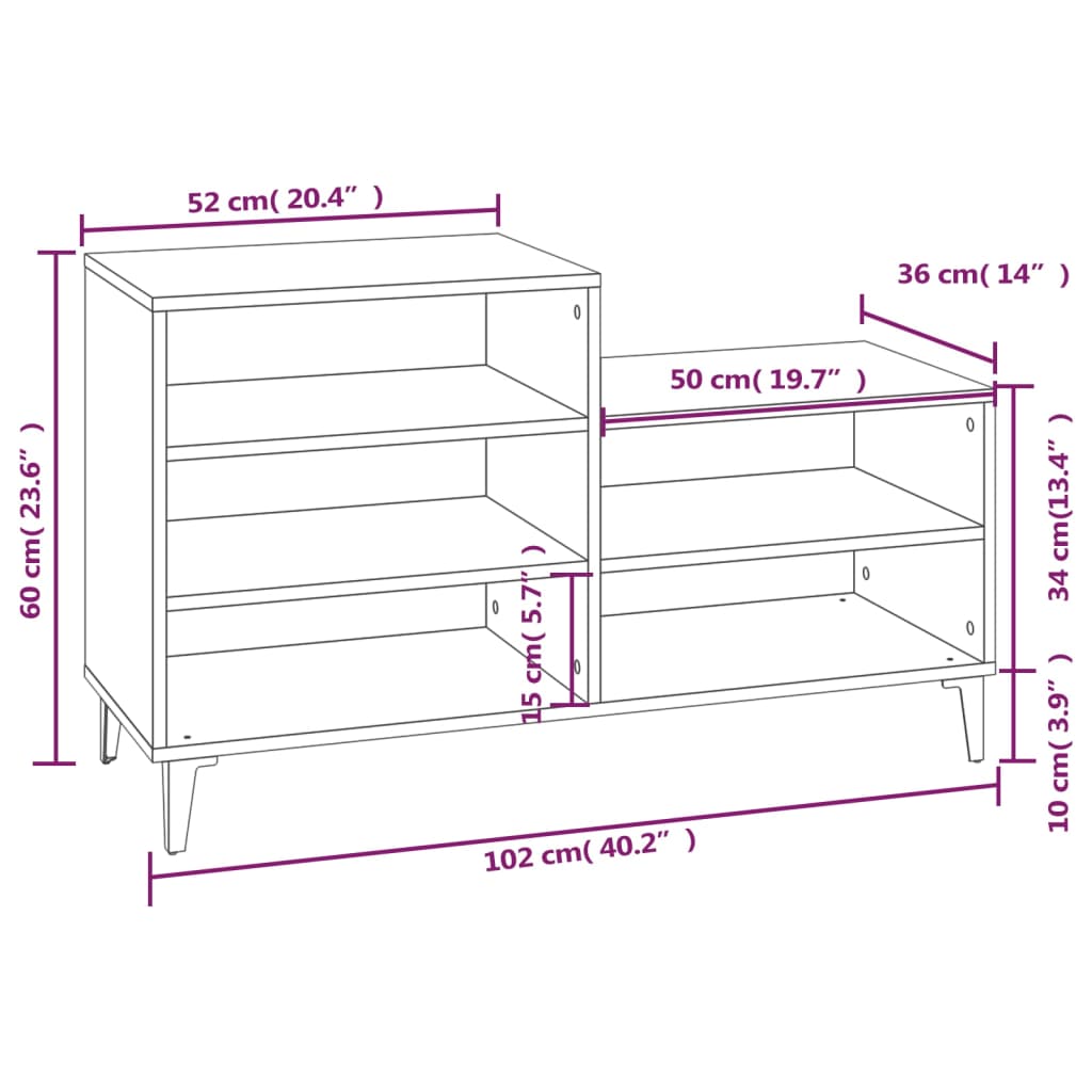Schoenenkast 02X36X60 Cm Bewerkt Hout Kleurig Gerookt eiken