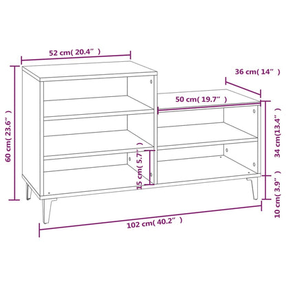 Schoenenkast 02X36X60 Cm Bewerkt Hout Kleurig Gerookt eiken