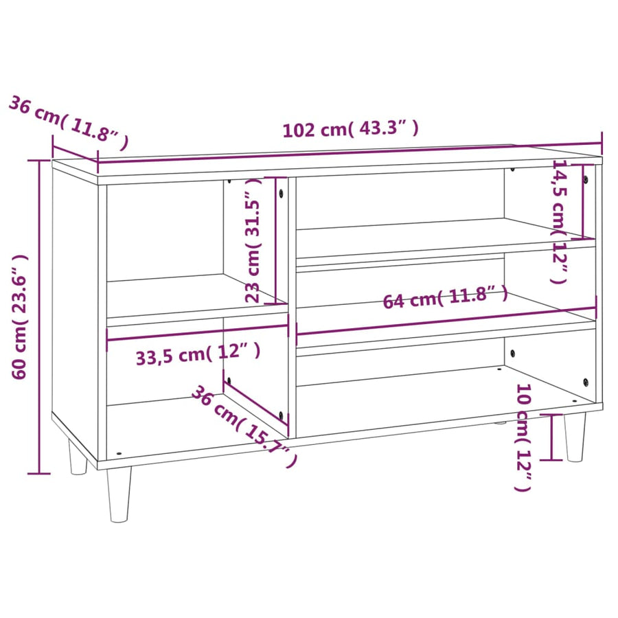 Schoenenkast 102X36X60 Cm Bewerkt Hout Zwart