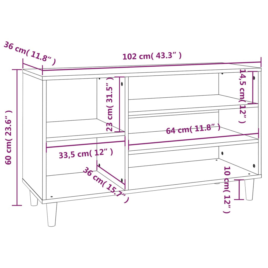 Schoenenkast 102X36X60 Cm Bewerkt Hout Gerookt Eikenkleurig