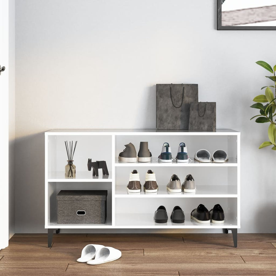 Schoenenkast 02X36X60 Cm Bewerkt Hout Hoogglans wit