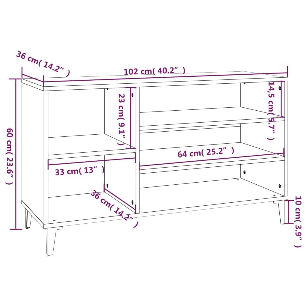 Schoenenkast 02X36X60 Cm Bewerkt Hout Sonoma Grijs Grijs sonoma
