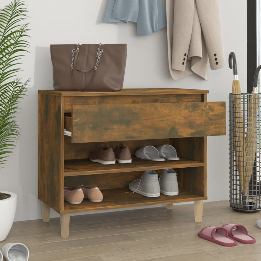 Schoenenkast 70X36X60 Cm Bewerkt Hout Kleurig Gerookt eiken