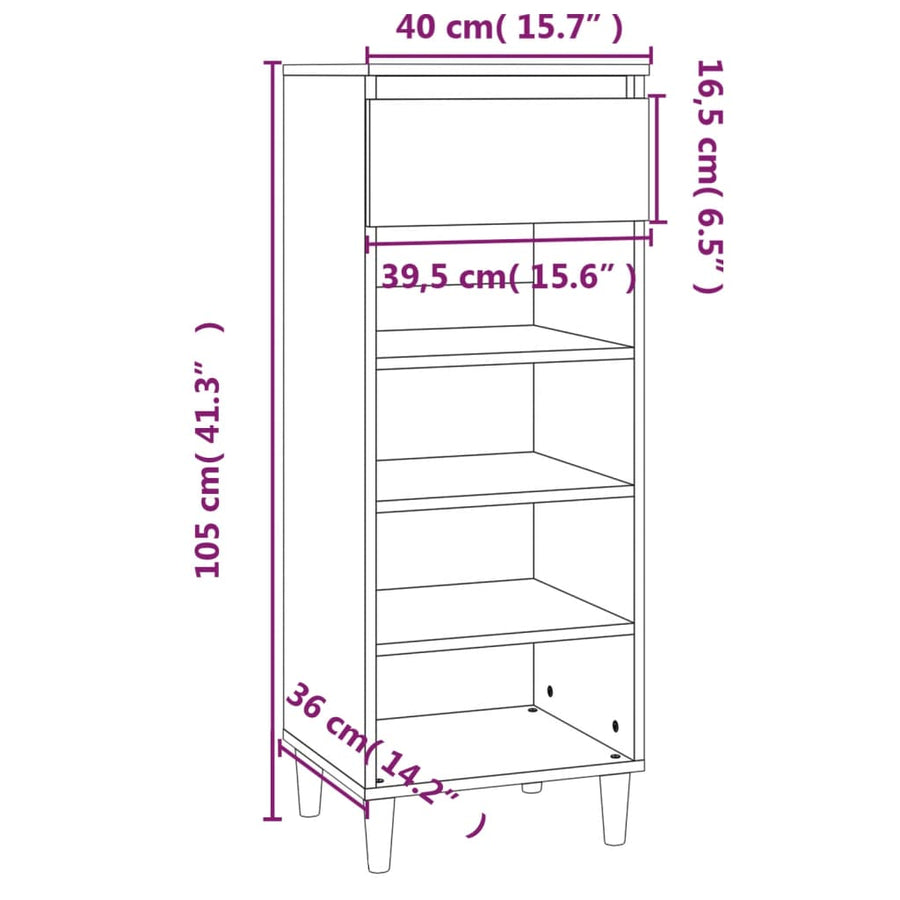 Schoenenkast 40X36X105 Cm Bewerkt Hout Betongrijs