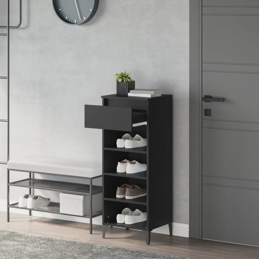 Schoenenrek 40X36X105 Cm Bewerkt Hout Zwart
