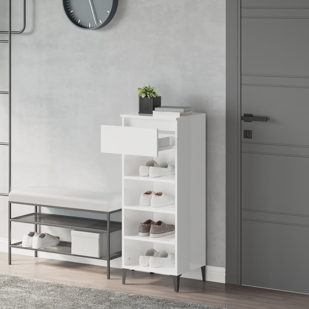 Schoenenrek 40X36X05 Cm Bewerkt Hout Hoogglans wit