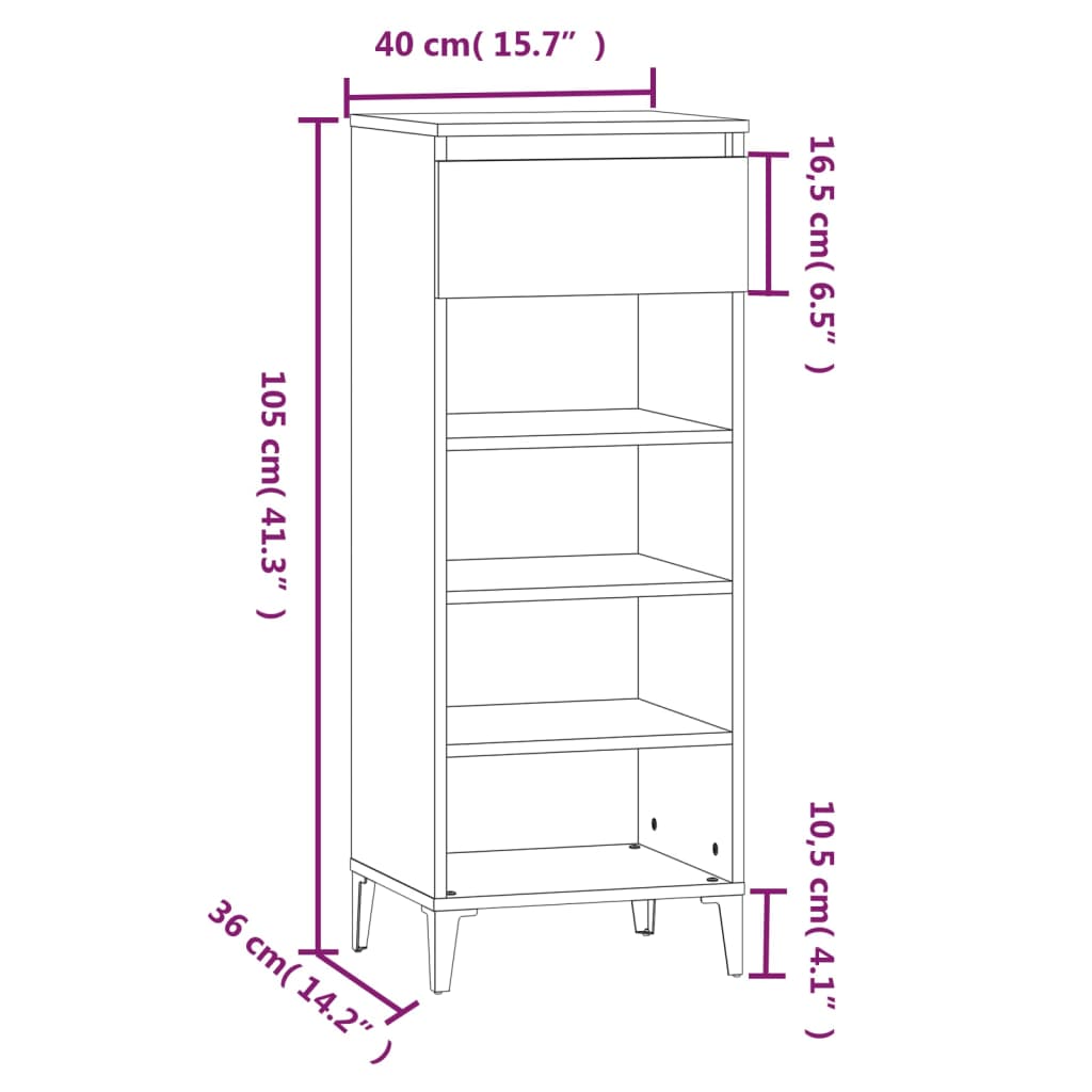 Schoenenkast 40X36X05 Cm Bewerkt Hout Betongrijs