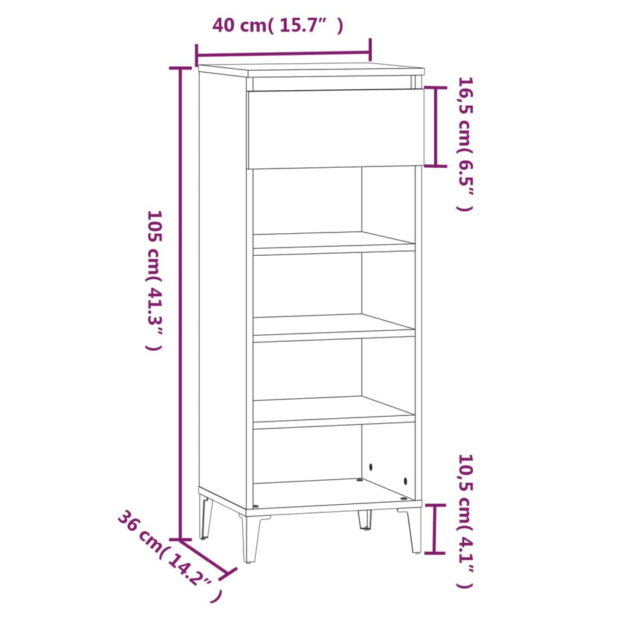 Schoenenkast 40X36X05 Cm Bewerkt Hout Betongrijs