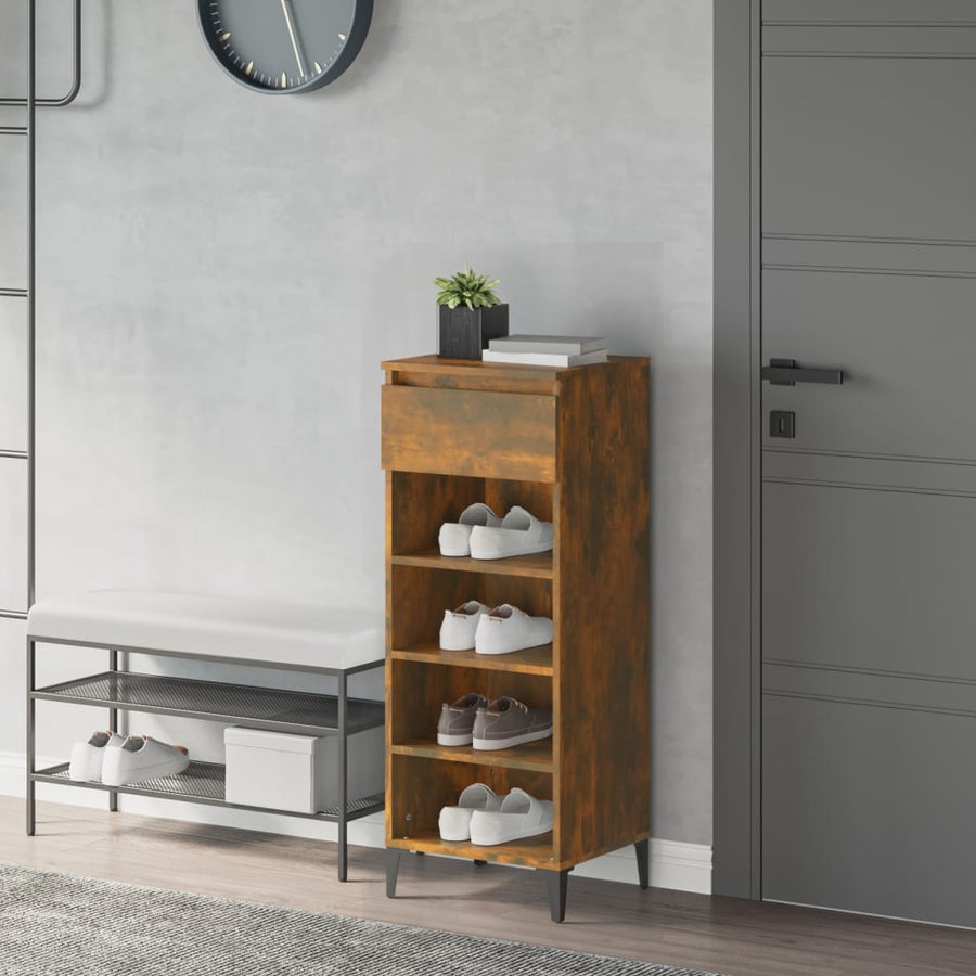 Schoenenrek 40X36X105 Cm Bewerkt Hout Gerookt Eikenkleurig