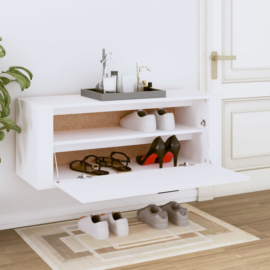 Wandschoenenkast 00X35X38 Cm Bewerkt Hout Wit
