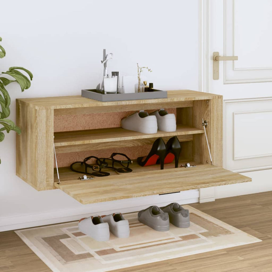 Wandschoenenkast 100X35X38 Cm Bewerkt Hout Sonoma Eiken