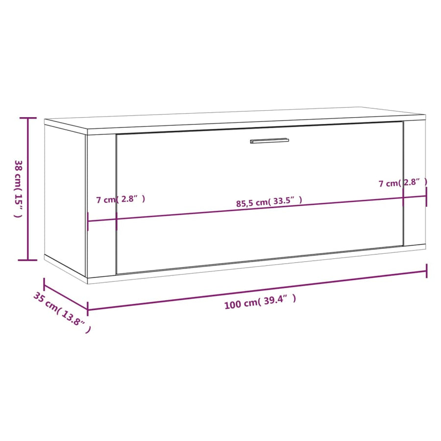 Wandschoenenkast 00X35X38 Cm Bewerkt Hout Betongrijs