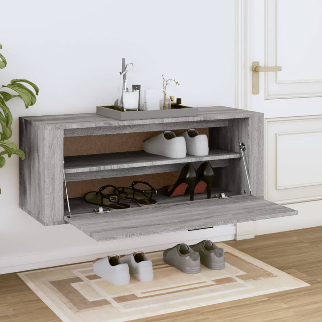 Wandschoenenkast 00X35X38 Cm Bewerkt Hout Grijs sonoma