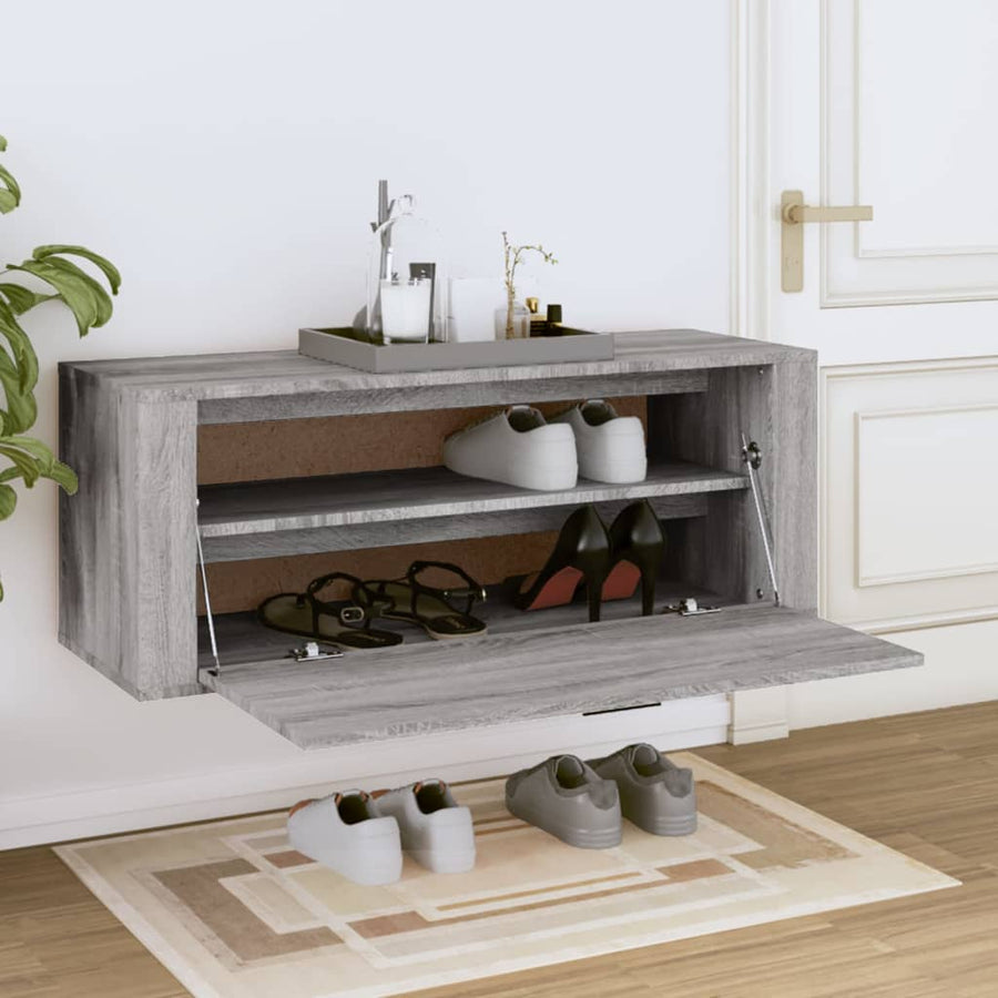 Wandschoenenkast 00X35X38 Cm Bewerkt Hout Grijs sonoma