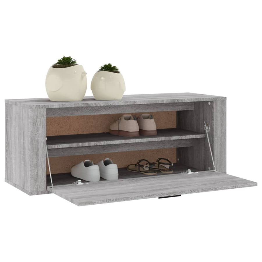 Wandschoenenkast 00X35X38 Cm Bewerkt Hout Grijs sonoma