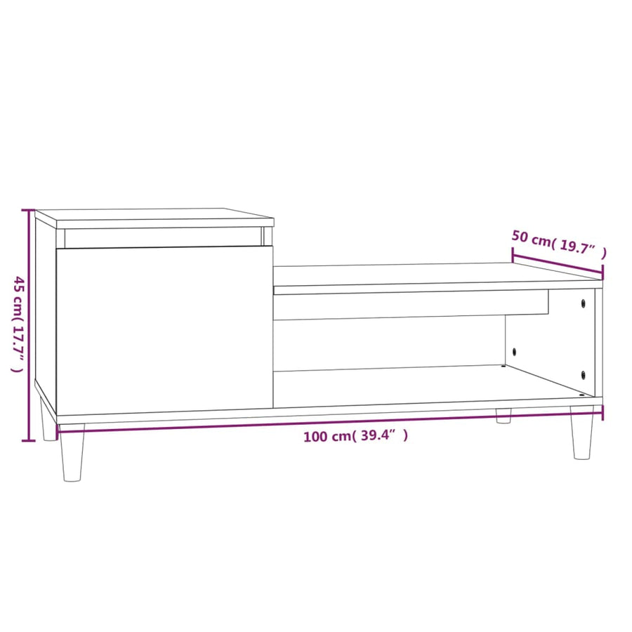 Salontafel 00X50X45 Cm Bewerkt Hout Hoogglans wit