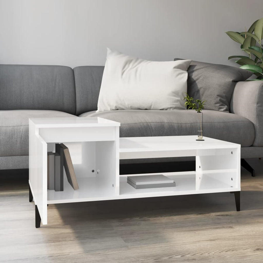 Salontafel 100X50X45 Cm Bewerkt Hout Hoogglans Wit