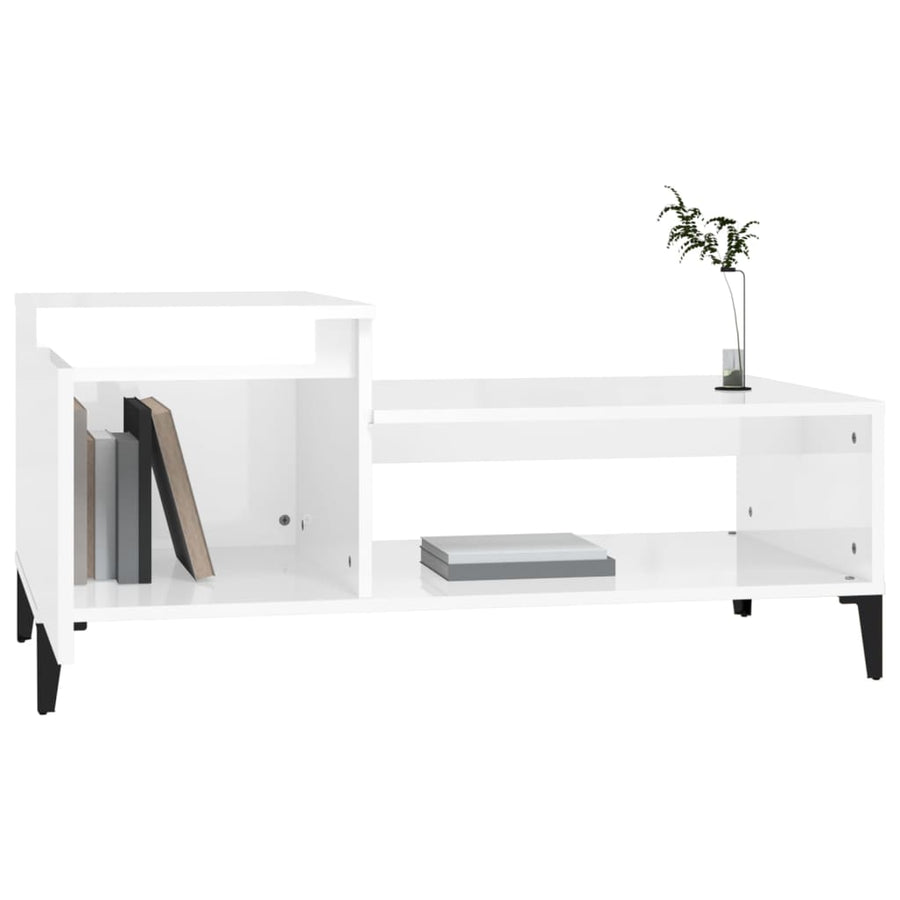 Salontafel 100X50X45 Cm Bewerkt Hout Hoogglans Wit