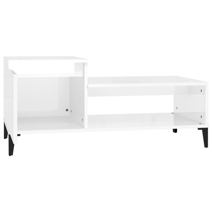 Salontafel 100X50X45 Cm Bewerkt Hout Hoogglans Wit