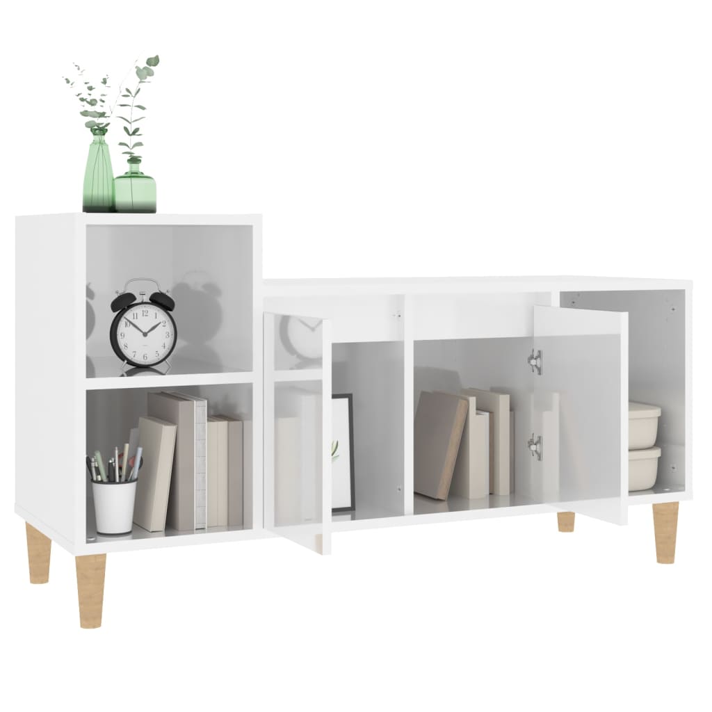 Tv-Meubel 00X35X55 Cm Bewerkt Hout Hoogglans wit