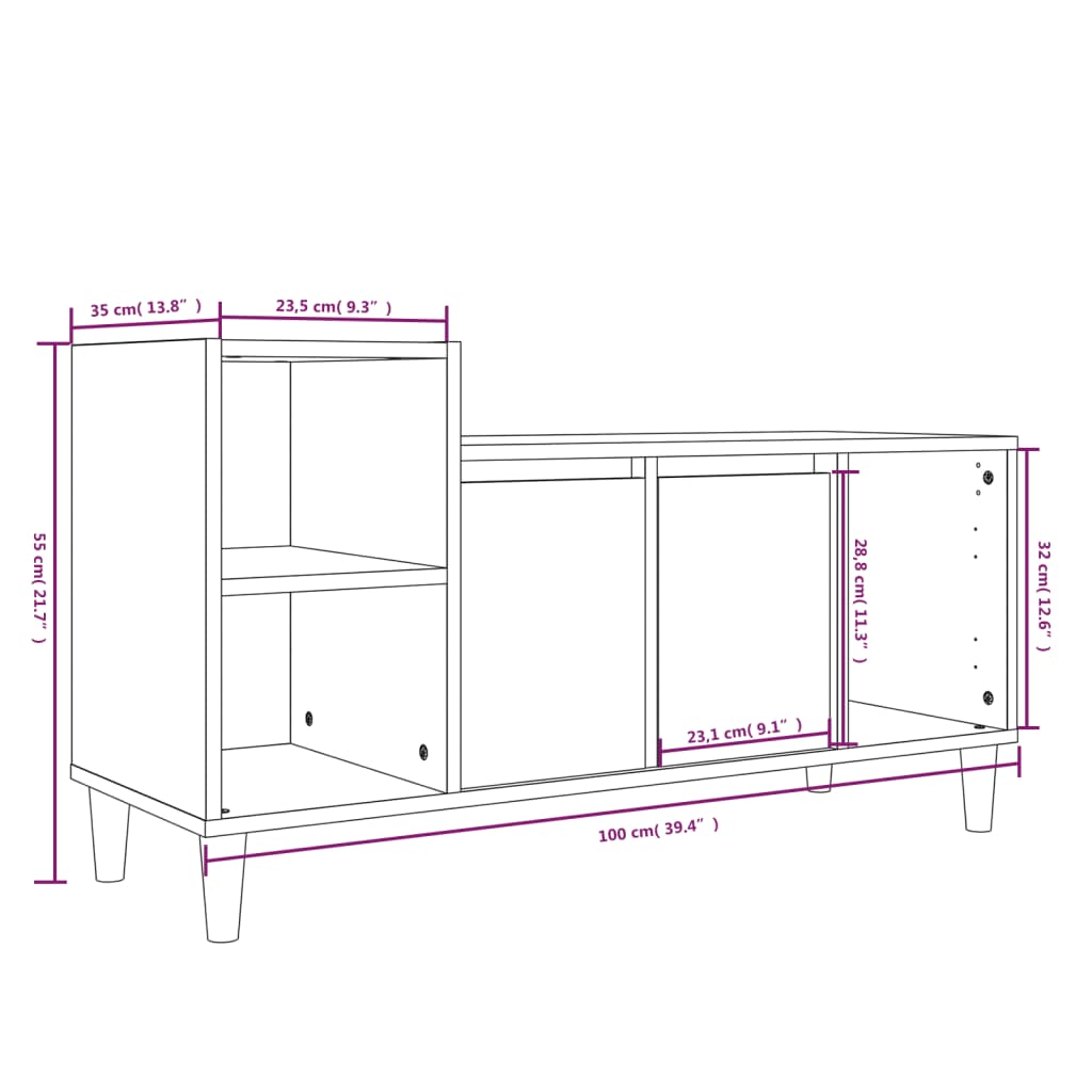 Tv-Meubel 00X35X55 Cm Bewerkt Hout Hoogglans wit