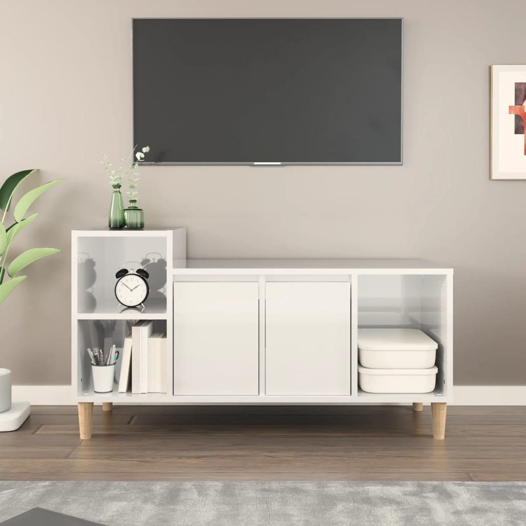 Tv-Meubel 00X35X55 Cm Bewerkt Hout Hoogglans wit