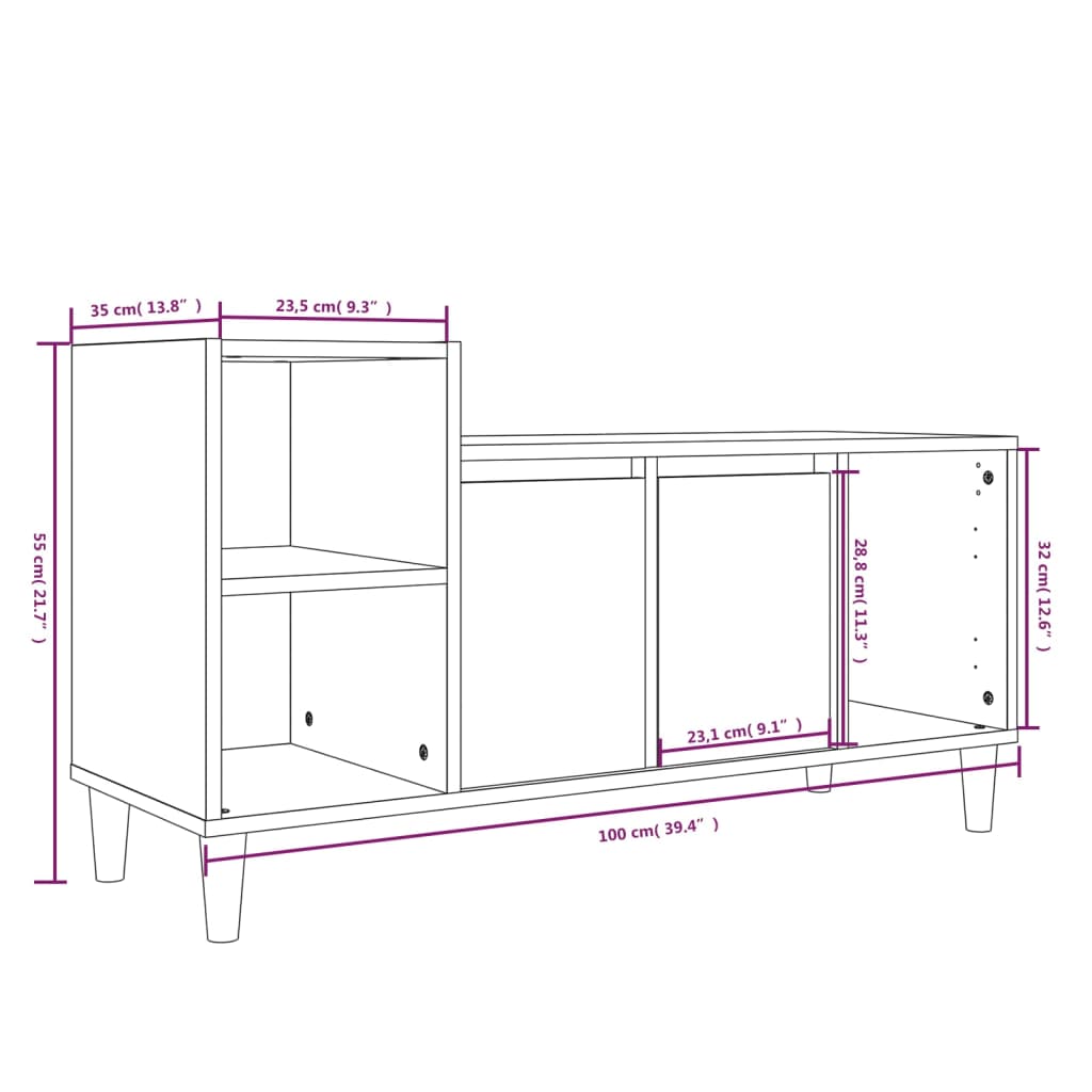 Tv-Meubel 00X35X55 Cm Bewerkt Hout Betongrijs