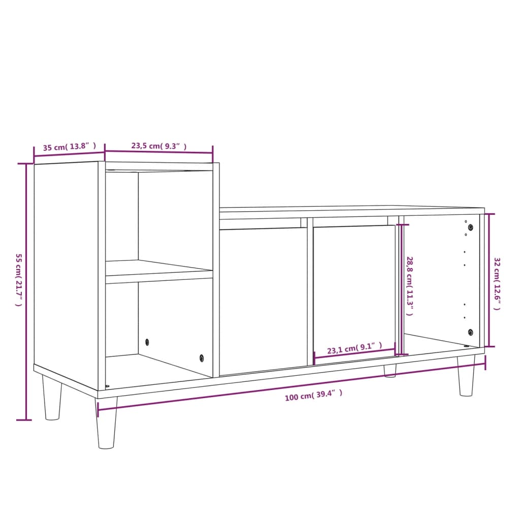 Tv-Meubel 00X35X55 Cm Bewerkt Hout Kleurig Gerookt eiken