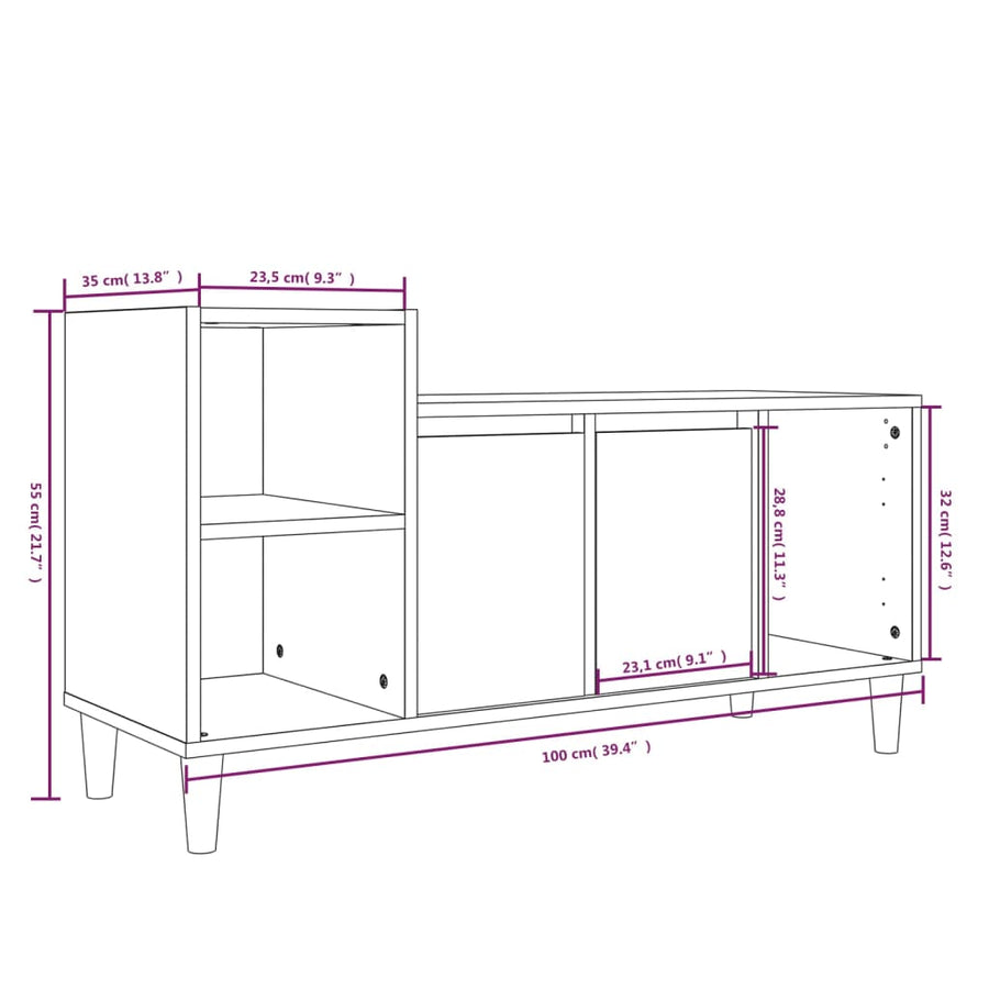 Tv-Meubel 00X35X55 Cm Bewerkt Hout Eikenkleurig Grijs sonoma
