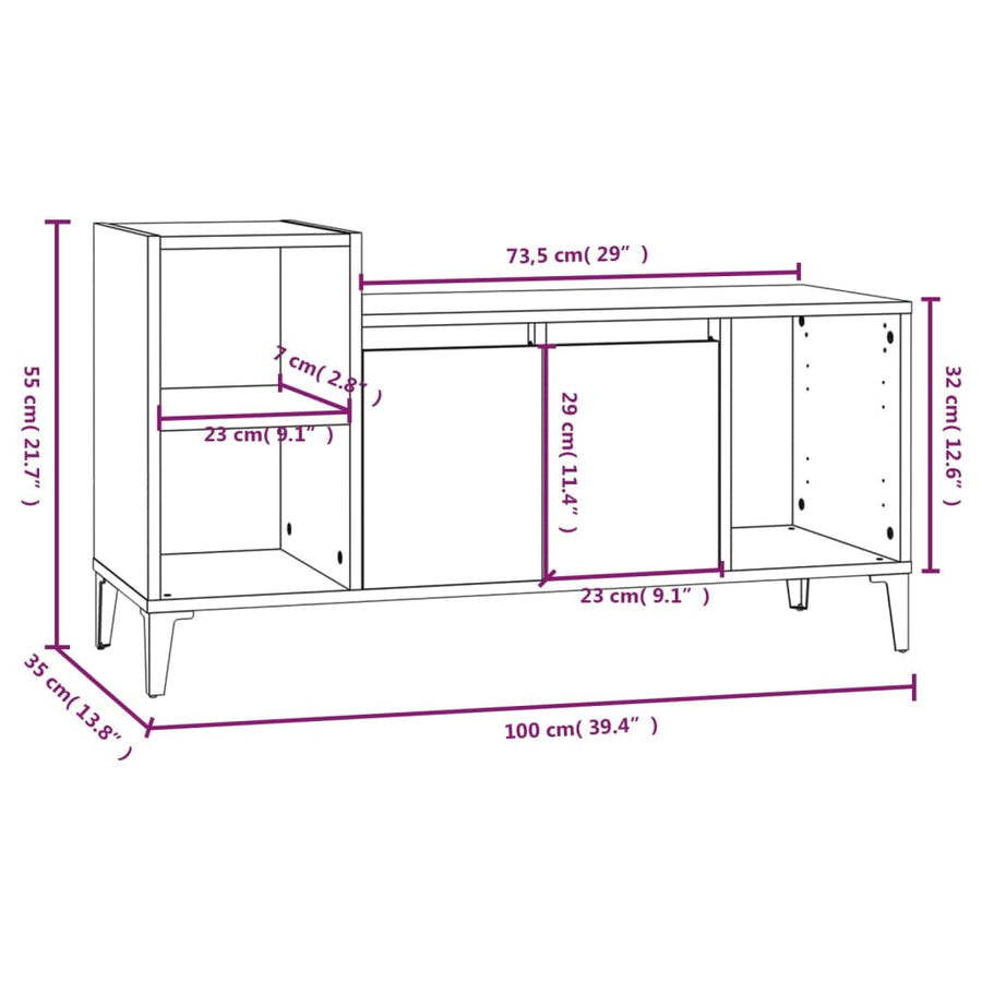 Tv-Meubel 00X35X55 Cm Bewerkt Hout Eikenkleurig Grijs sonoma