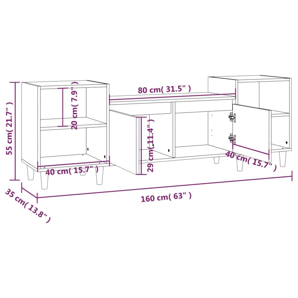 Tv-Meubel 160X35X55 Cm Bewerkt Hout Wit