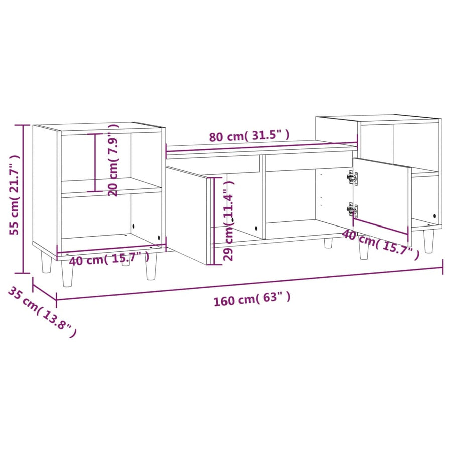 Tv-Meubel 160X35X55 Cm Bewerkt Hout Wit