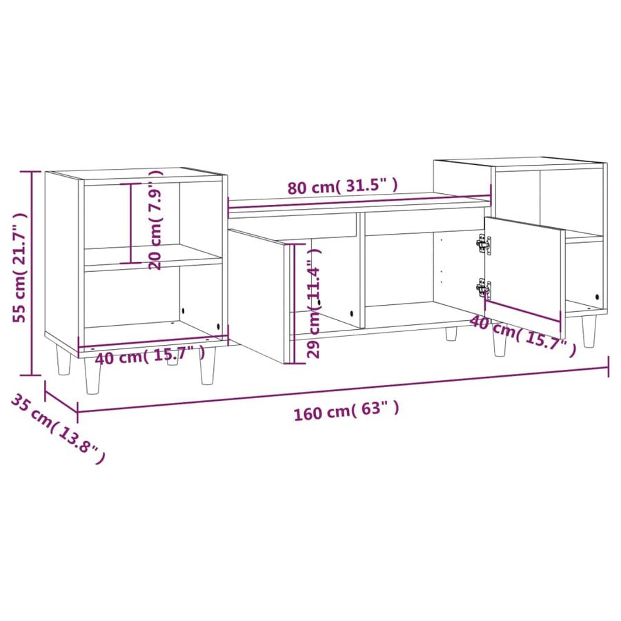 Tv-Meubel 60X35X55 Cm Bewerkt Hout Bruin Eikenkleur Bruineiken