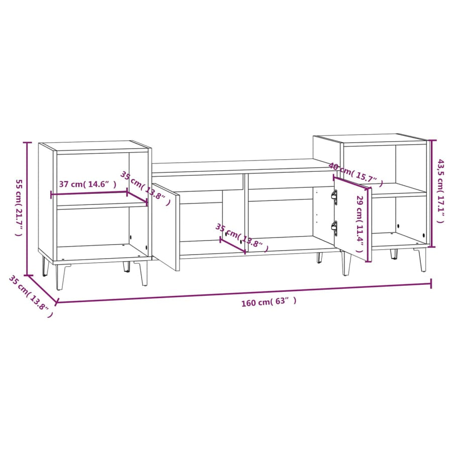 Tv-Meubel 60X35X55 Cm Bewerkt Hout Kleurig Gerookt eiken