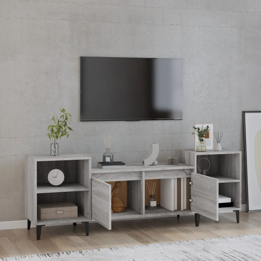 Tv-Meubel 60X35X55 Cm Bewerkt Hout Eikenkleurig Grijs sonoma