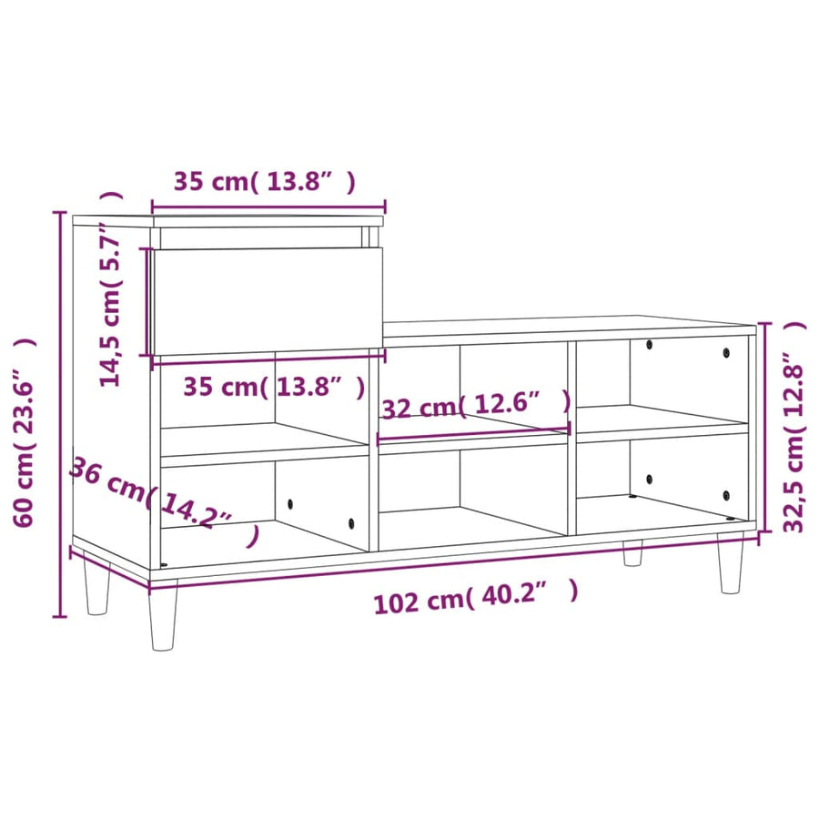 Schoenenkast 102X36X60 Cm Bewerkt Hout Sonoma Eikenkleurig